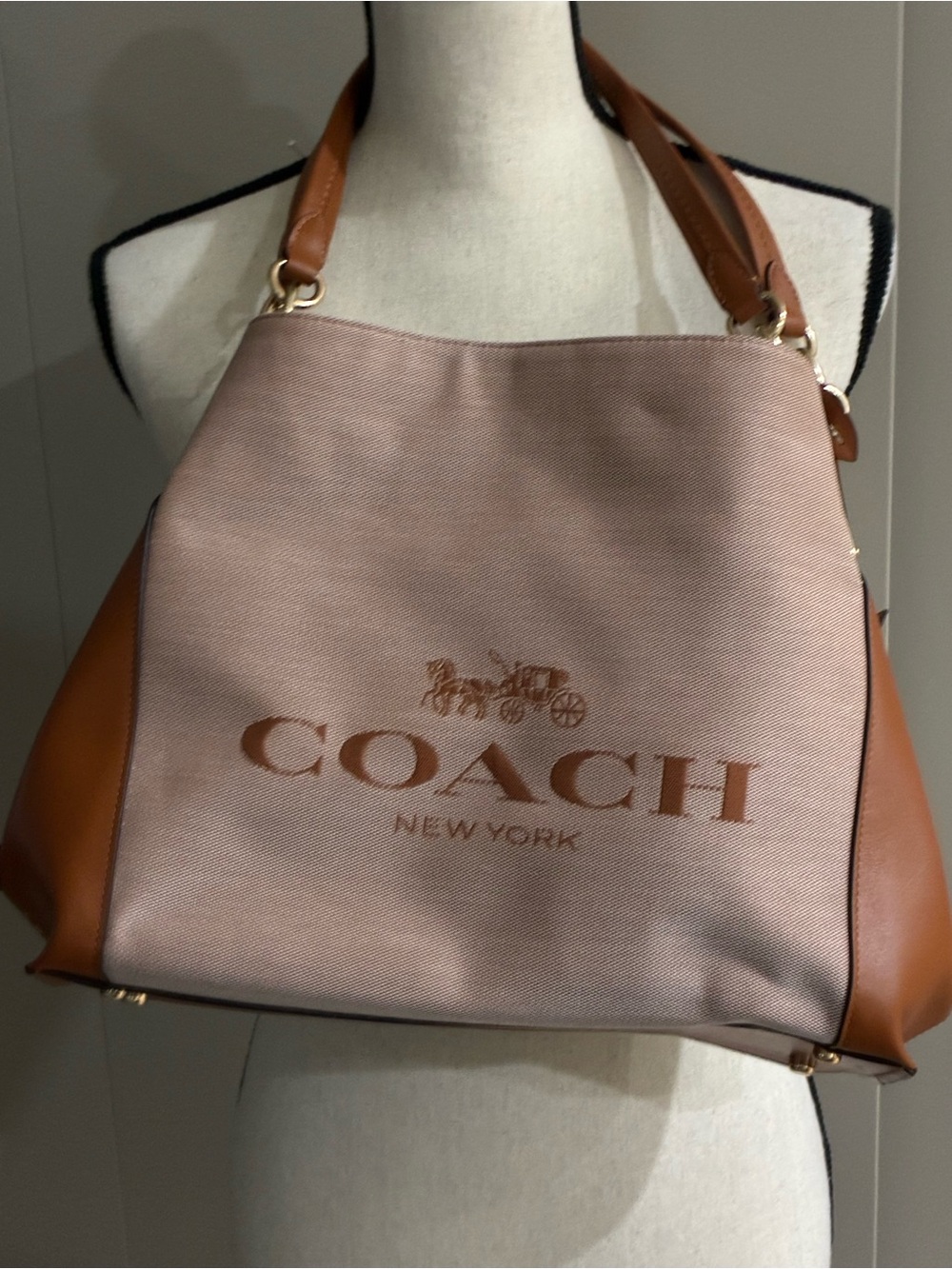Large Logo Tote in Blush and Saddle Brown